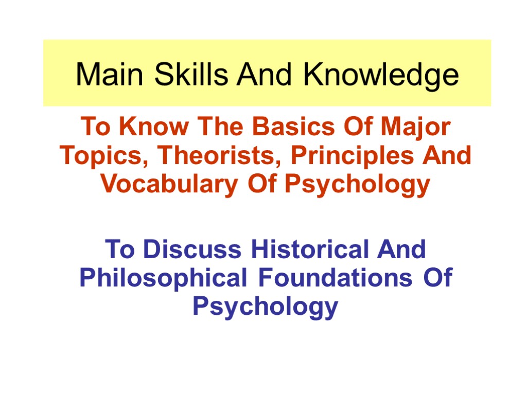 Main Skills And Knowledge To Know The Basics Of Major Topics, Theorists, Principles And